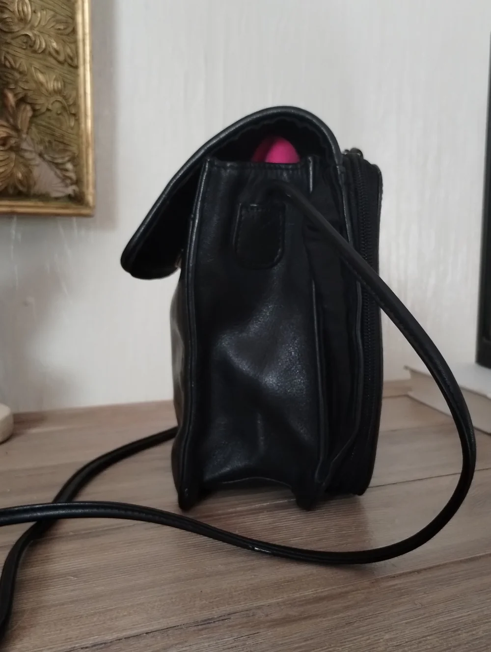 Fossil Black Leather Small Multi Organizer Crossbody Bag